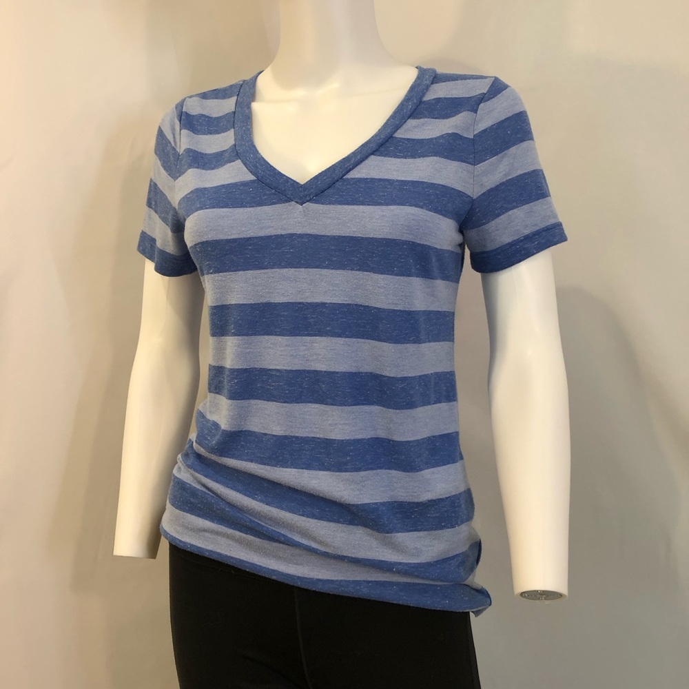 Old Navy, Blue Striped V-Neck Short Sleeve Tee, Size S